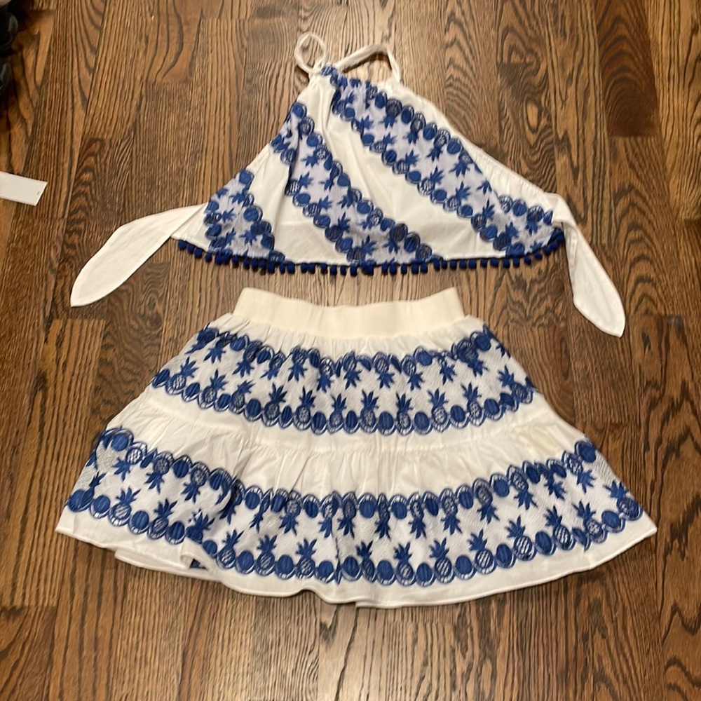 Blue and white skirt and halter set